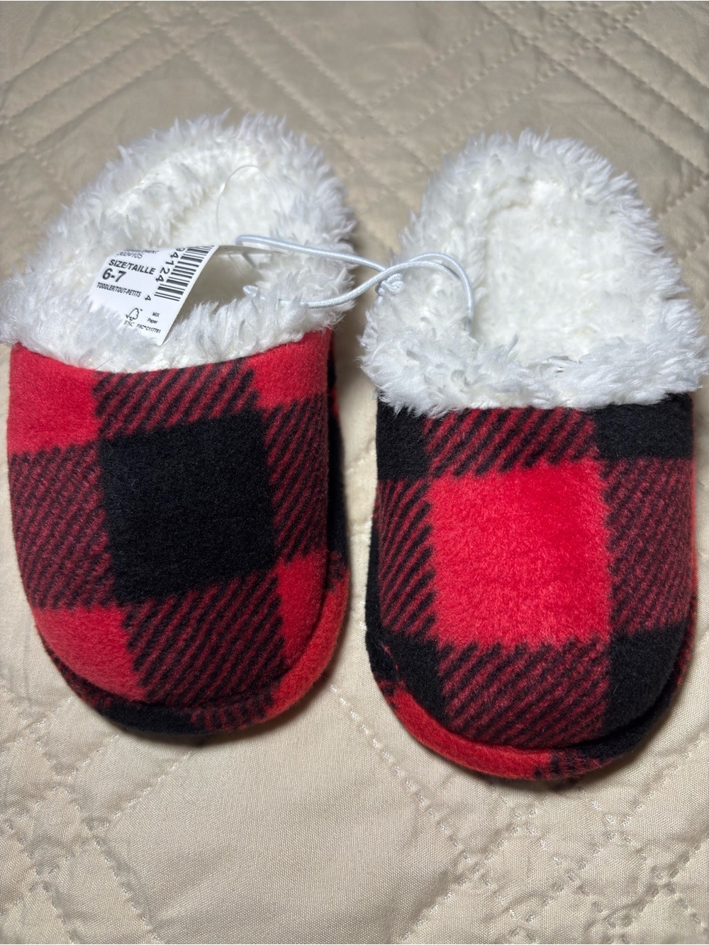 The Children's Place 6-7T Red Plaid Fleece-Lined Toddler Slippers